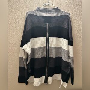 Penelope Rose Striped Black and Gray Sweater with Zipper Size XL